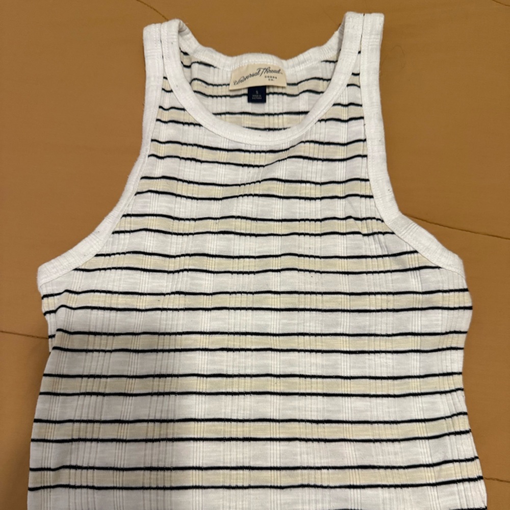 Universal Thread White and Black Striped Tank Top